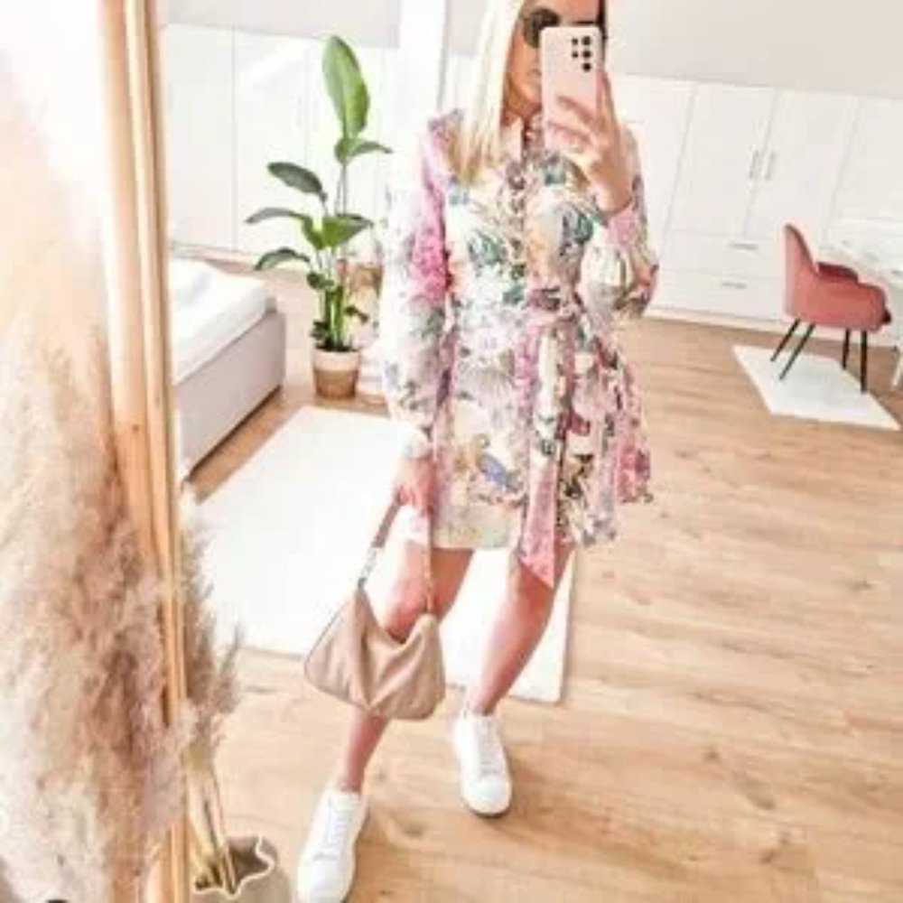 NWT ZARA Linen Floral Print Dress Blogger Favorite - Picture 4 of 16